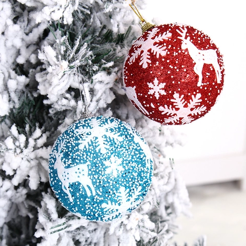 Boules De Noël Scintillantes Motif Renne Flocon De Neige Pendentifs Décoration Arbre De Noël Fête Maison Décor
