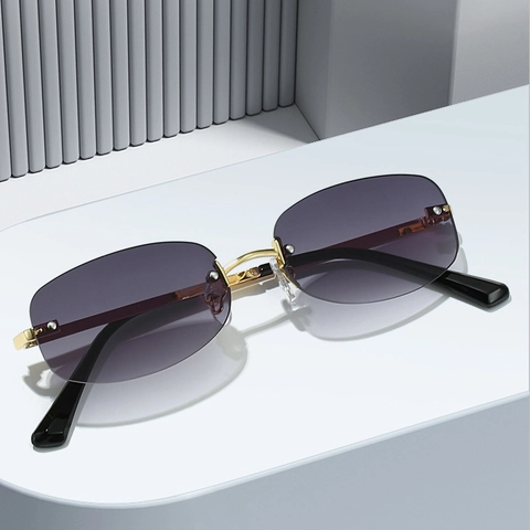 Rimless Oval Sunglasses Y2K Fashion Tech Style Metal Frame UV400 Protection Gradient PC Lens For Men And Women