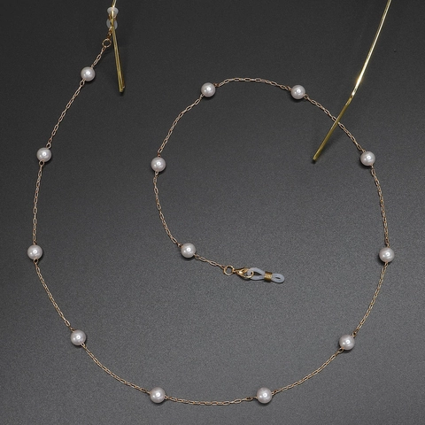 Elegant Faux Artificial Pearl Glasses Chain Anti Slip Eyeglass Strap Holder Gold Metal Link Necklace Accessory For Women