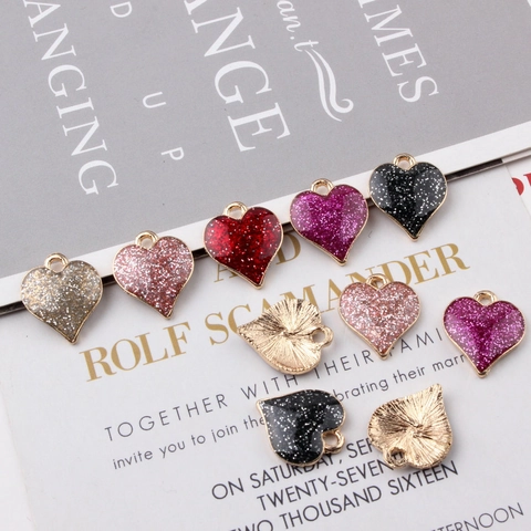 Colgantes Corazón Aleación Esmalte Brillantina Charms Para Creación De Joyas DIY Collares Pulseras Accesorios Brillantes