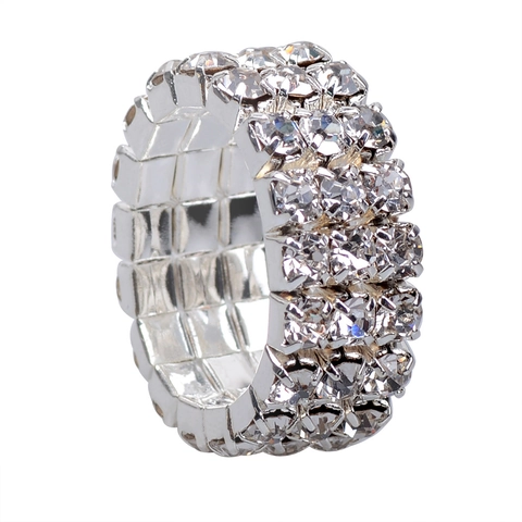 Eternity Band Ring Silver Plated Multi Row Rhinestone Elastic Stretchable Colorful Elegant Minimalist Jewelry Women