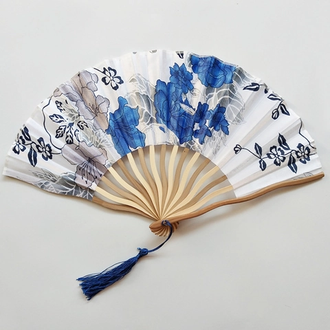 Faltfächer Im Japanischen Chinesischen Stil Bambusrippen Satinstoff Blumendruck Quaste Für Hochzeit Tanz Party Geschenk