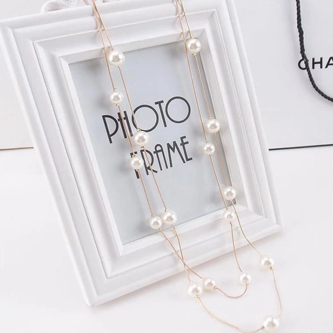 Collana Lunga Di Künstliche Perle Sintetiche Doppio Strato Lega Multistrato Catena Per Maglione Gioielli Eleganti Accessori Per Donne