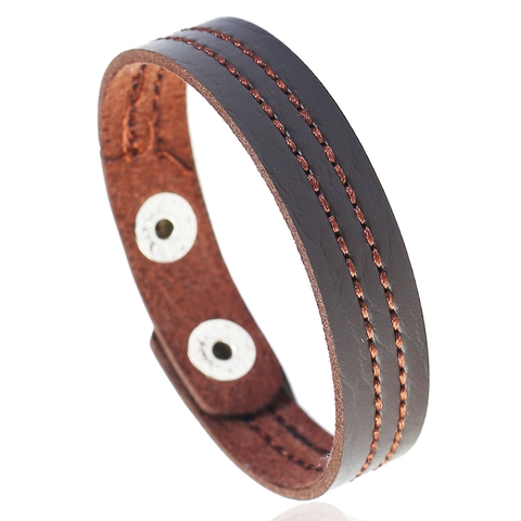 Bracciale In Pelle Punk Retro Per Uomo Donna Con Dettagli Cuciti E Bottone A Pressione In Metallo Regolabile Stile Vintage Unisex