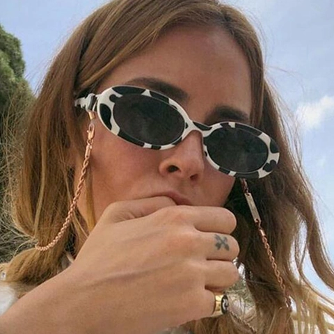 Fashion Oval Frame Sunglasses Retro Cow Pattern UV400 Protection Y2K Style Trendy Eyewear For Men And Women