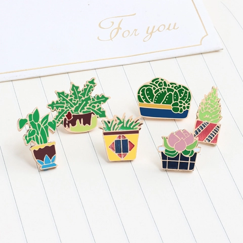 Harajuku Style Potted Plant Enamel Pin Brooch Alloy Cactus Succulent Badge For Clothing Hat Decoration Women Jewelry Gift