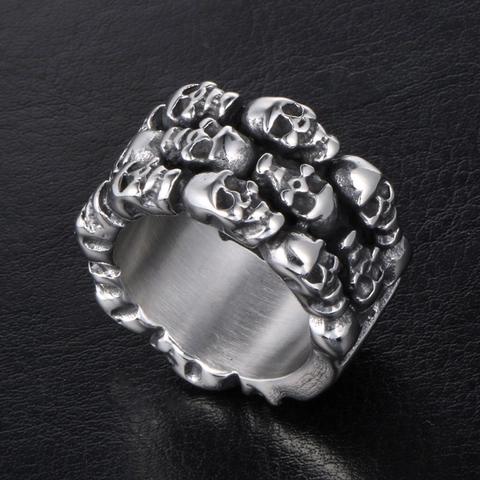 Anillo De Calavera De Acero Inoxidable Para Hombre Estilo Punk Gótico Vintage Banda De Acero De Titanio Joyería Biker