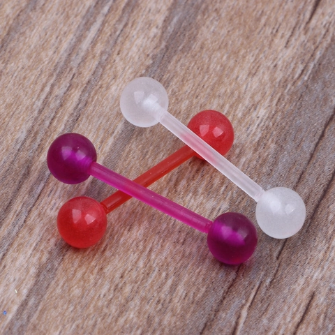 Glow In The Dark Tongue Rings Acrylic Stainless Steel Luminous Body Piercing Jewelry Barbell Candy Color Round Ball