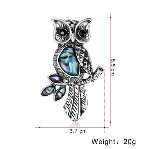 Broche De Búho Vintage De Aleación De Plata Antigua Con Concha De Abulón Natural Ojos De Strass Joyería De Animales