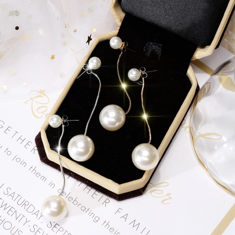 Eleganti Orecchini Lunghi A Pendente Con Imitazione Perla Artificial E Catena In Lega Perno In Argento Da Donna Gioielli