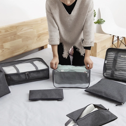 Travel Packing Organizer Luggage Storage Bag Cationic Oxford Fabric Mesh Waterproof Suitcase Clothes Shoes Laundry Toiletry Case