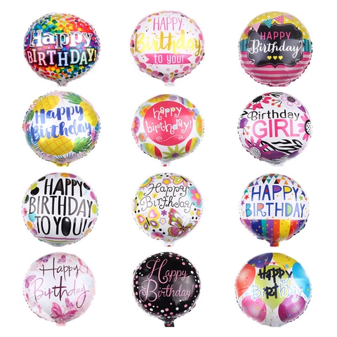 Round Aluminum Foil Balloon Happy Birthday Printed For Party Decoration Colorful Cartoon Floral Butterfly Pattern