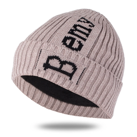 Wintermütze Beanie Acryl Gestrickt Fleece Gefüttert Dick Umschlag Warm Buchstabenmuster Für Damen Herren