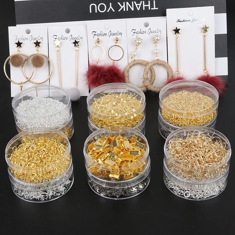 Jewelry Making Findings Ear Hooks Earring Posts Open Jump Rings Head Eye Pins Bead Caps Ribbon Crimps DIY Crafting Components