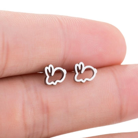 Stainless Steel Hollow Rabbit Stud Earrings Minimalist Tiny Bunny Animal Jewelry For Women Cute Daily Fashion Accessories
