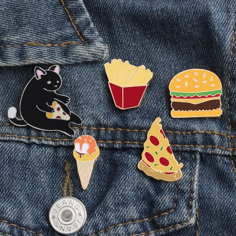 Spilla in Lega di Olio a Goccia Cibo Cartone Animato Pizza Burger Patatine Fritte Gelato Distintivo Smaltato per Vestiti Cappello Decor Unisex Gioielli Regalo