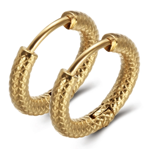 Pendientes De Aro De Acero Inoxidable 304 Con Textura De Patrón De Serpiente Mate Geométrico Redondo Para Mujer