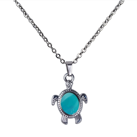 Sea Turtle Pendant Necklace Stainless Steel Chain Temperature Sensitive Mood Color Changing Alloy Jewelry For Women Kids