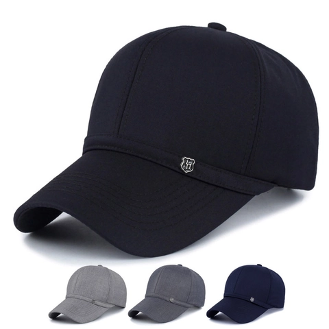 Baseball Cap Men Cotton Polyester Adjustable Outdoor Sport Casual Peaked Hat With Metal Shield Logo Solid Color