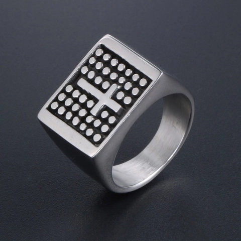 Anello A Sigillo Vintage Da Uomo In Acciaio Inossidabile Lucido Motivo A Croce Faccia Quadrata Gioielli Punk