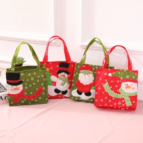 Christmas Candy Gift Bag Felt Handheld Snowman Santa Pattern Xmas Party Decoration Festive Handbag