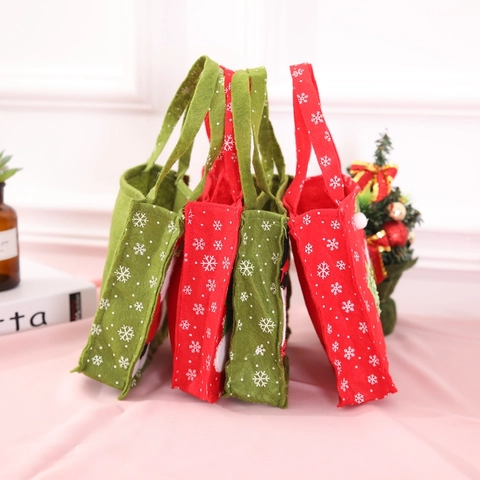 Christmas Candy Gift Bag Felt Handheld Snowman Santa Pattern Xmas Party Decoration Festive Handbag