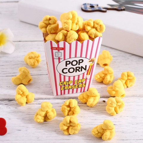 Gommes Capuchon De Crayon En Forme De Pop-corn Mignons Toppers De Crayon En Caoutchouc Fournitures Scolaires Correction Nouveauté