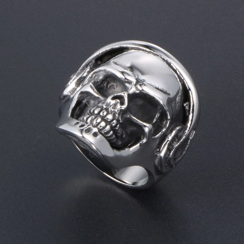Skull Head Wearing Headphones Ring Stainless Steel Punk Gothic Rock Style Men Biker Jewelry