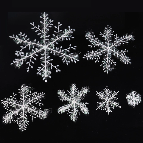 Christmas Snowflake Hanging Ornaments Iridescent Plastic Holiday Tree Decorations Sparkling White Winter Party Decor