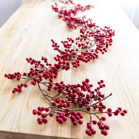 Künstliche Rote Beeren Girlande Flexible Schaumstoff Rebe Festliche Weihnachten Feiertag Haus Dekoration Winter Dekor