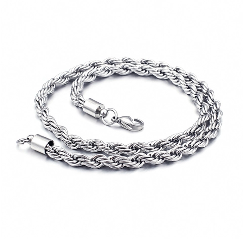 Rope Chain Necklace 316L Stainless Steel Thick Twist Link Heavy Duty Silver Color Jewelry For Men Women