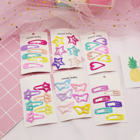 Kids Hair Clips Painted Metal Snap Clips Candy Color Star Heart Butterfly Shapes For Toddler Baby Girls Korean Style Cute Hairpins