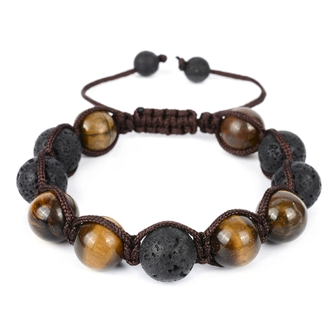 Tiger Eye Stone Lava Rock Beaded Bracelet Handmade Braided Rope Adjustable Sliding Knot Retro Jewelry For Men Women