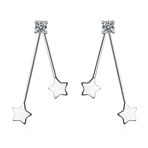Women Star Tassel Drop Earrings Silver Plated Copper Rhinestone Long Dangle Earrings Korean Style Fashion Jewelry Gift
