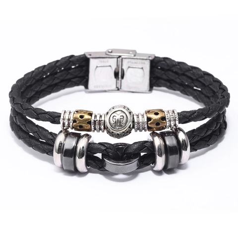 Zodiac Constellation Braided Leather Bracelet Hematite Stainless Steel Buckle Vintage Fashion Jewelry For Men