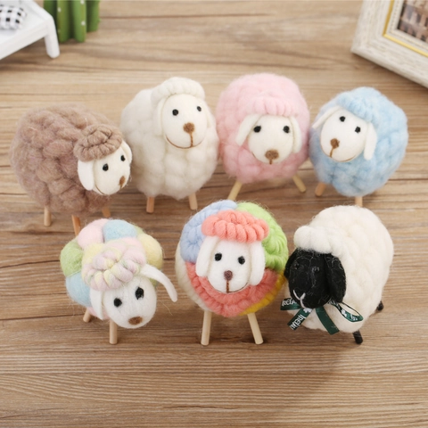 Handmade Wool Felt Sheep Ornament Cute Lamb Figurine With Wood Legs For Christmas Tree Desktop Home Decor Nordic Style