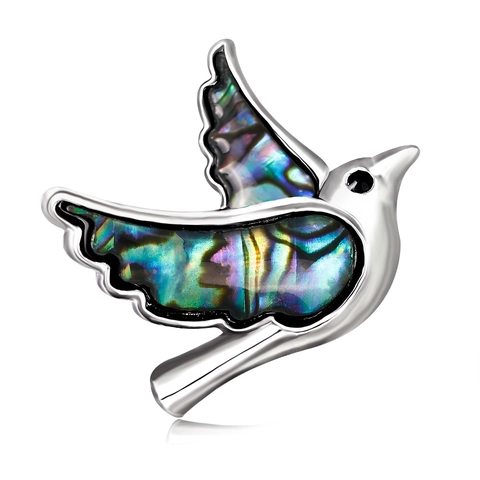 Exquisito Broche de Pájaro de Concha de Abulón para Mujer Elegante Pin de Animal de Metal Plateado Accesorio de Joyería para Traje Bufanda