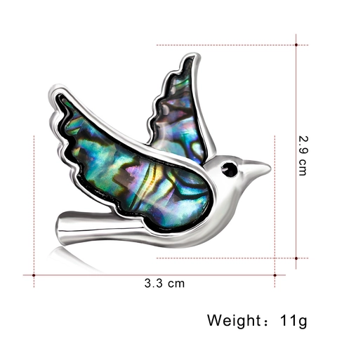 Exquisito Broche de Pájaro de Concha de Abulón para Mujer Elegante Pin de Animal de Metal Plateado Accesorio de Joyería para Traje Bufanda