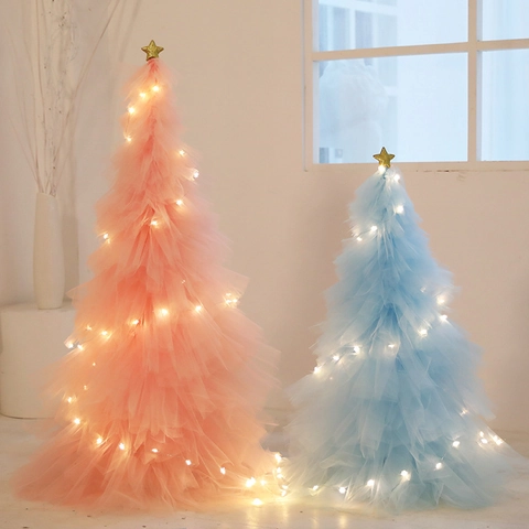 Weihnachtsbaum Tüll Netz Dekor Mit Holzsockel Und Led Lichter Traumhaft Stern Spitze Tisch Boden Ornament