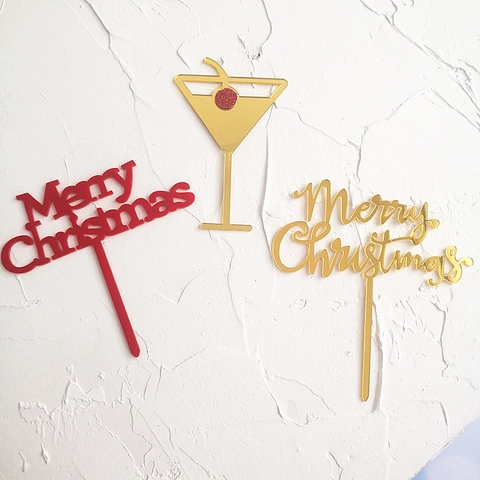 Decorazione Torta Merry Christmas Acrilico Specchio Festa Dessert Tavola Ornamento Festivo Rosso Oro Argento