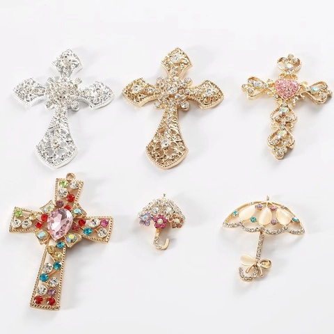 Ciondoli In Lega Con Strass Per Creazione Di Gioielli Fai Da Te Decorazione Custodia Telefono Forme A Croce Ombrello