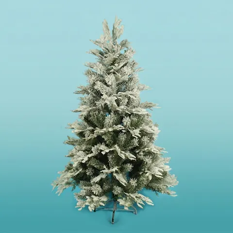 Artificial Christmas Tree Flocked Snow Effect PVC Pine Cypress Needle With Metal Stand Holiday Party Decor Realistic