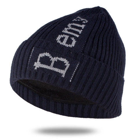 Wintermütze Beanie Acryl Gestrickt Fleece Gefüttert Dick Umschlag Warm Buchstabenmuster Für Damen Herren