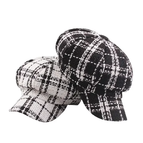 Berretto Newsboy Britannico Retrò Quadri Tweed Ottagonale Vintage Cappello Da Pittore Per Donna Autunno Inverno Caldo