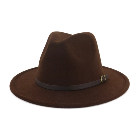 Unisex Classic Wide Brim Fedora Hat Cotton Polyester Felt With Belt Buckle Band Retro Jazz Style Adjustable