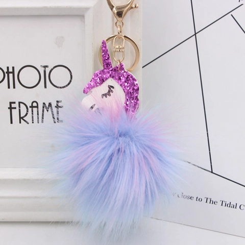 Simpatico Portachiavi Unicorno Pompon Peluche Sfumato Pelliccia Sintetica Paillettes Ciondolo Borsa Ragazze