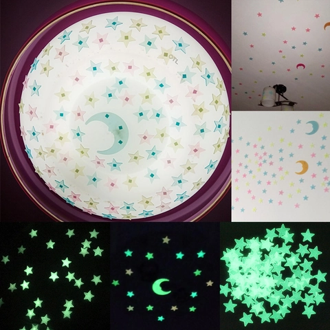 Pegatinas De Pared Luminosas Estrellas Y Luna Plástico Fluorescente DIY Decoración Techo Para Dormitorio Infantil