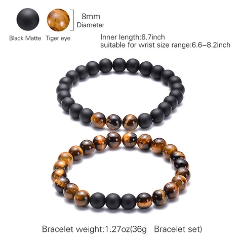Natural Tiger Eye Stone Matte Onyx White Turquoise Beaded Distance Bracelets For Couples Friendship Handmade Jewelry