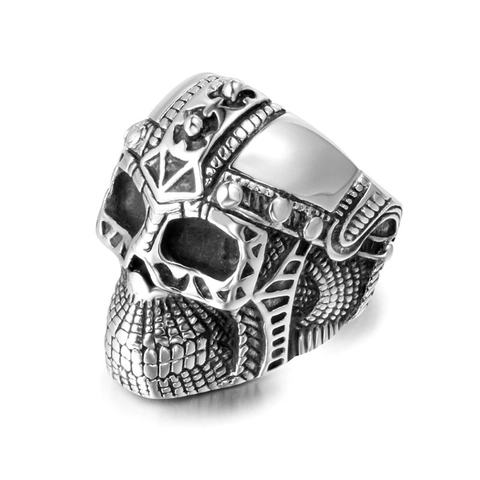 Vintage Gothic Skull Head Ring For Men 316L Stainless Steel Punk Warrior Helmet Band Biker Jewelry Silver Color