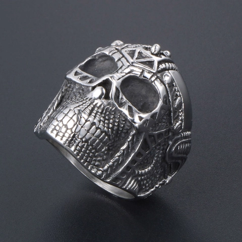 Vintage Gothic Skull Head Ring For Men 316L Stainless Steel Punk Warrior Helmet Band Biker Jewelry Silver Color